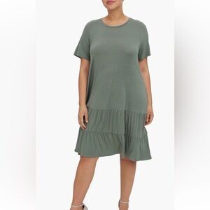 Vero Moda Curve | Olive Green Midi Dress with Ruffle Hem